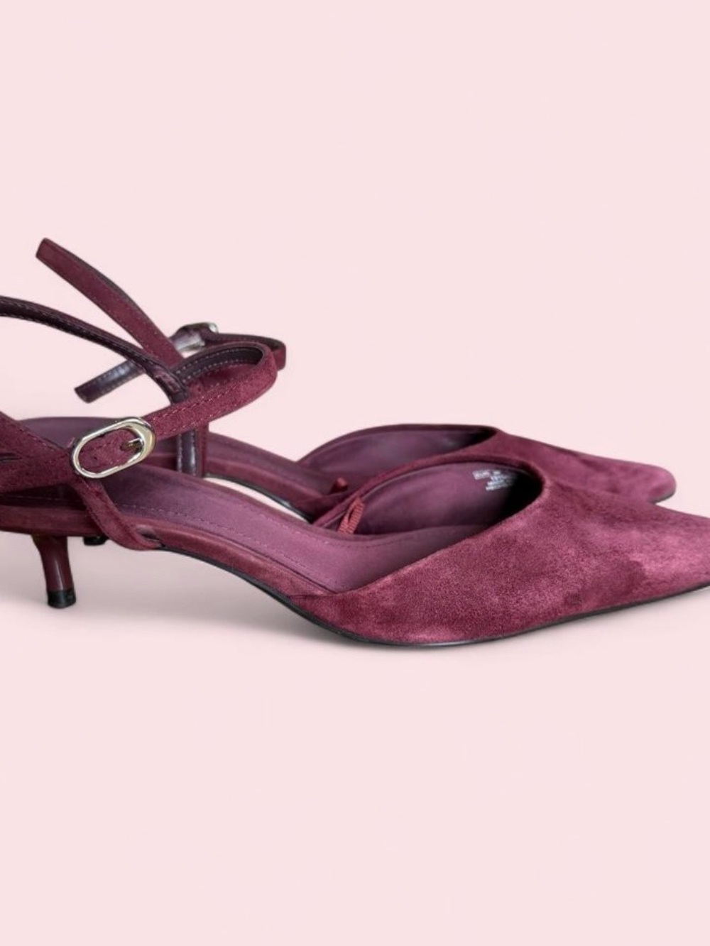 Zara Burgundy Suede Pointed-Toe Slingback Heels EU 38 - Picture 2 of 6